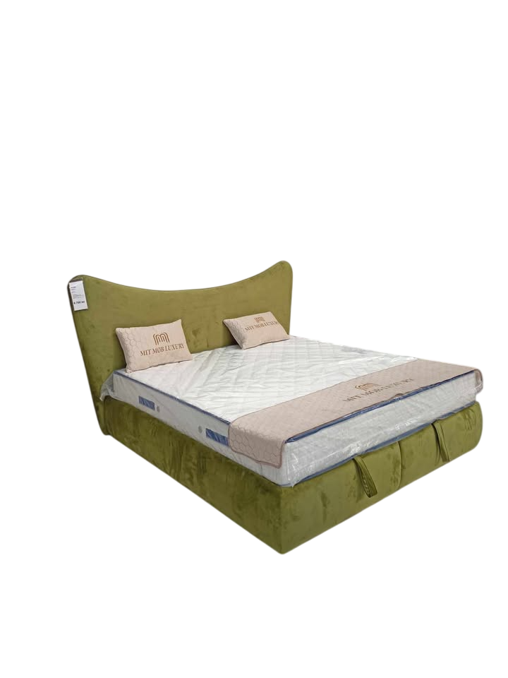 PAT096, Pat tapitat 180x200 cm, somieră dubla rabatabilă cu pistoane și ladă de depozitare