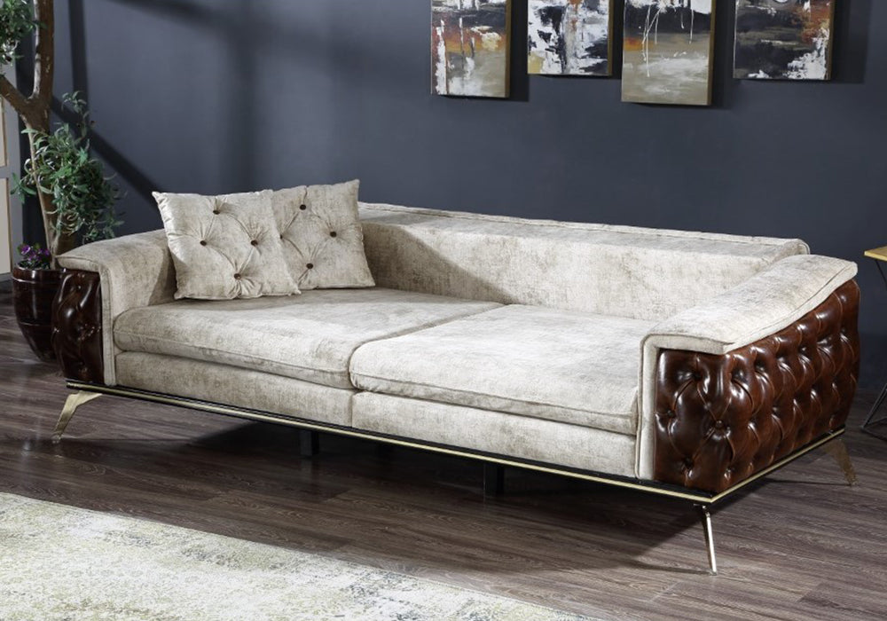 SET CANAPEA081 – Canapea 3 locuri, canapea 2 locuri, fotoliu, saltea relaxa - culoare gri deschis (MALCOLM5)