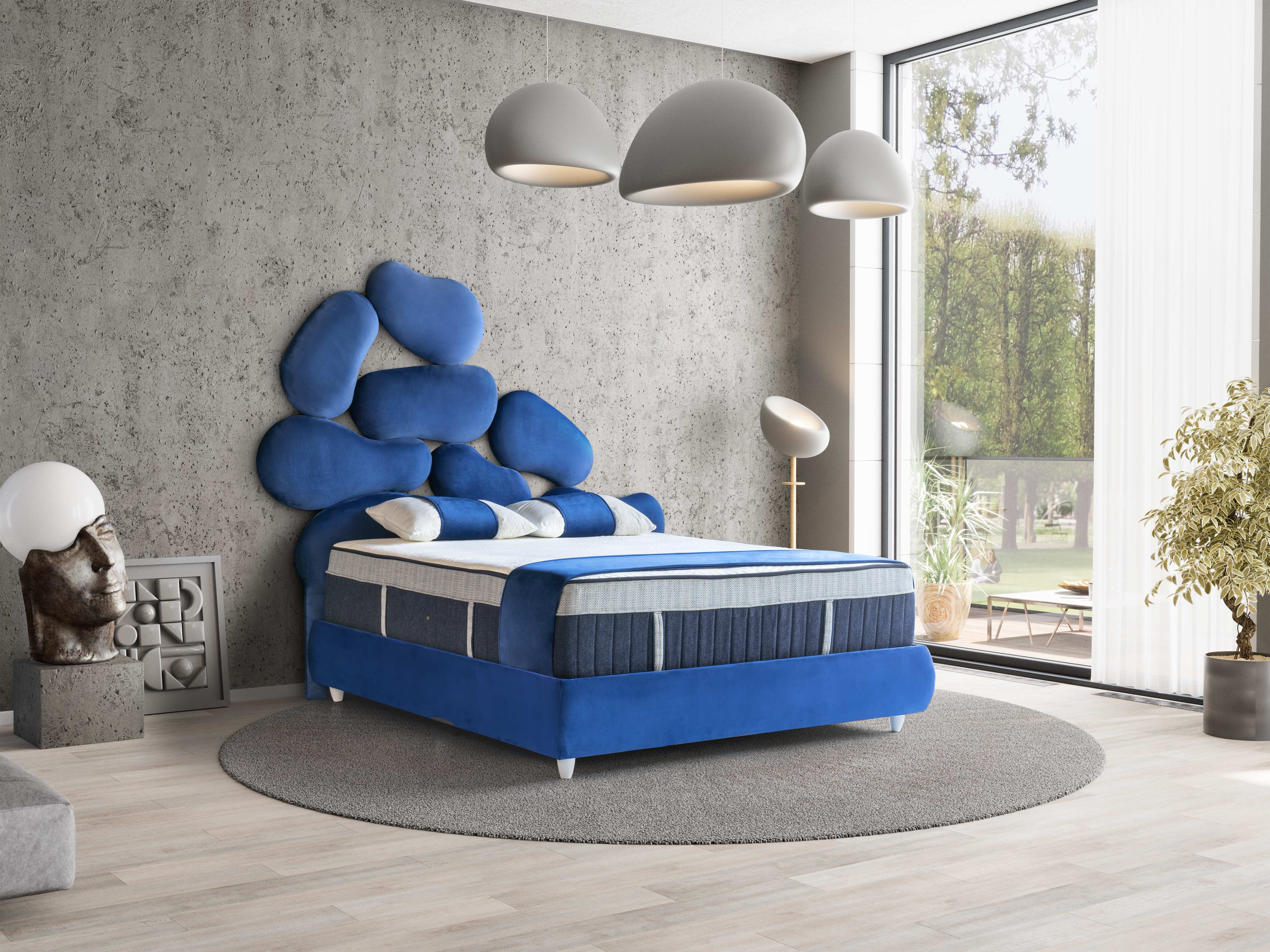 PAT094, Pat tapitat 140x200 cm, somieră rabatabilă cu pistoane și ladă de depozitare