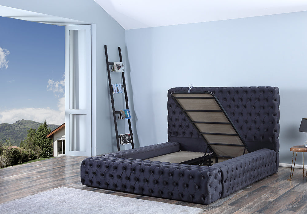 PAT023, Pat tapitat, 160x200 cm, somiera dubla rabatabila cu pistoane si lazi depozitare