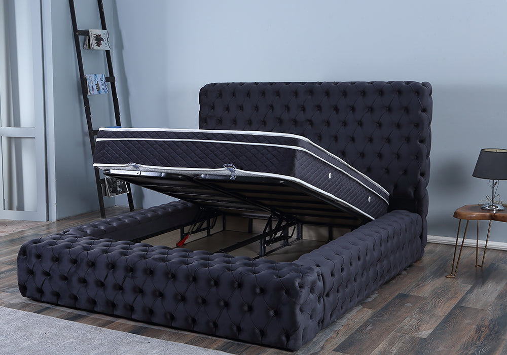 PAT023, Pat tapitat, 160x200 cm, somiera dubla rabatabila cu pistoane si lazi depozitare