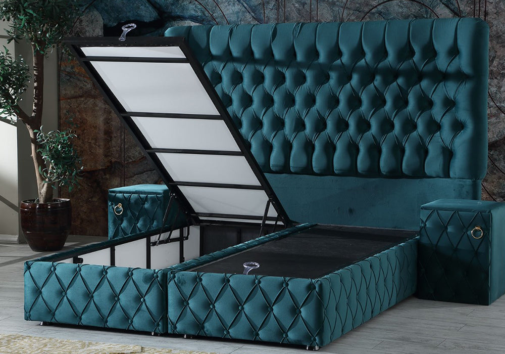 PAT046, Pat tapitat, 180x200 cm, somiera dubla rabatabila cu pistoane si lazi depozitare