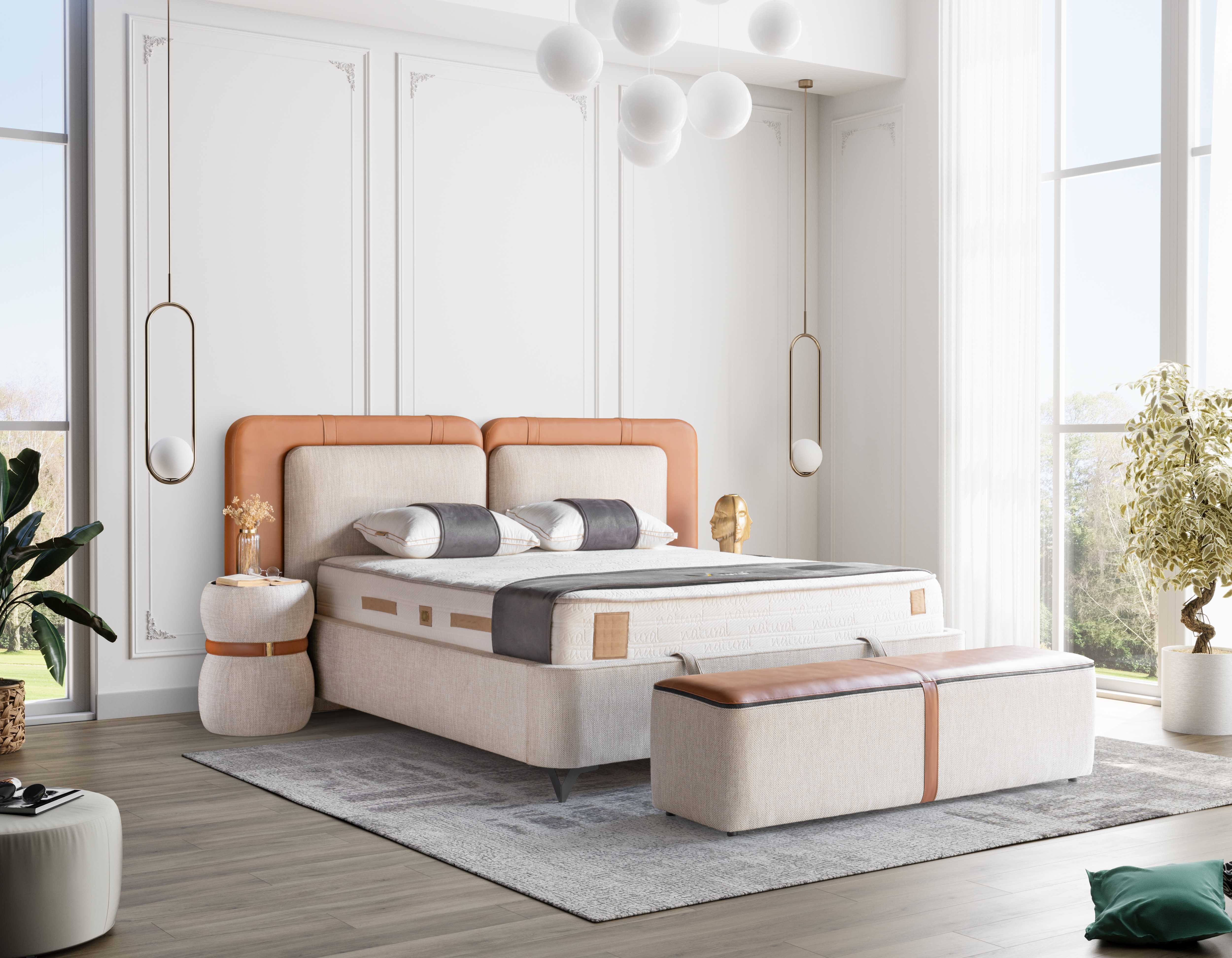 PAT084, Pat tapitat 160x200 cm, somiera dubla rabatabila cu pistoane si lazi depozitare