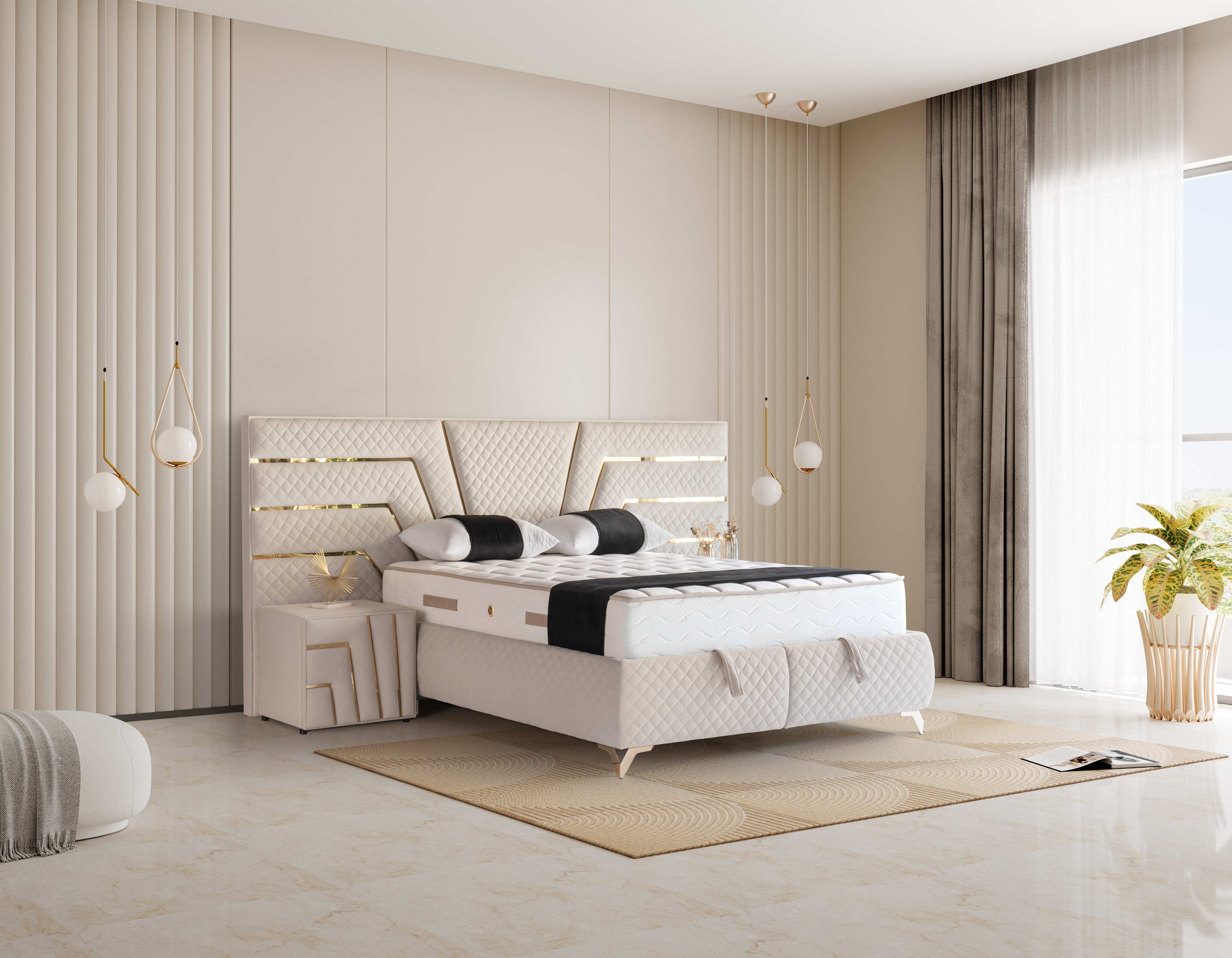 PAT091, Pat tapitat 180x200 cm, somiera dubla rabatabila cu pistoane si lazi depozitare