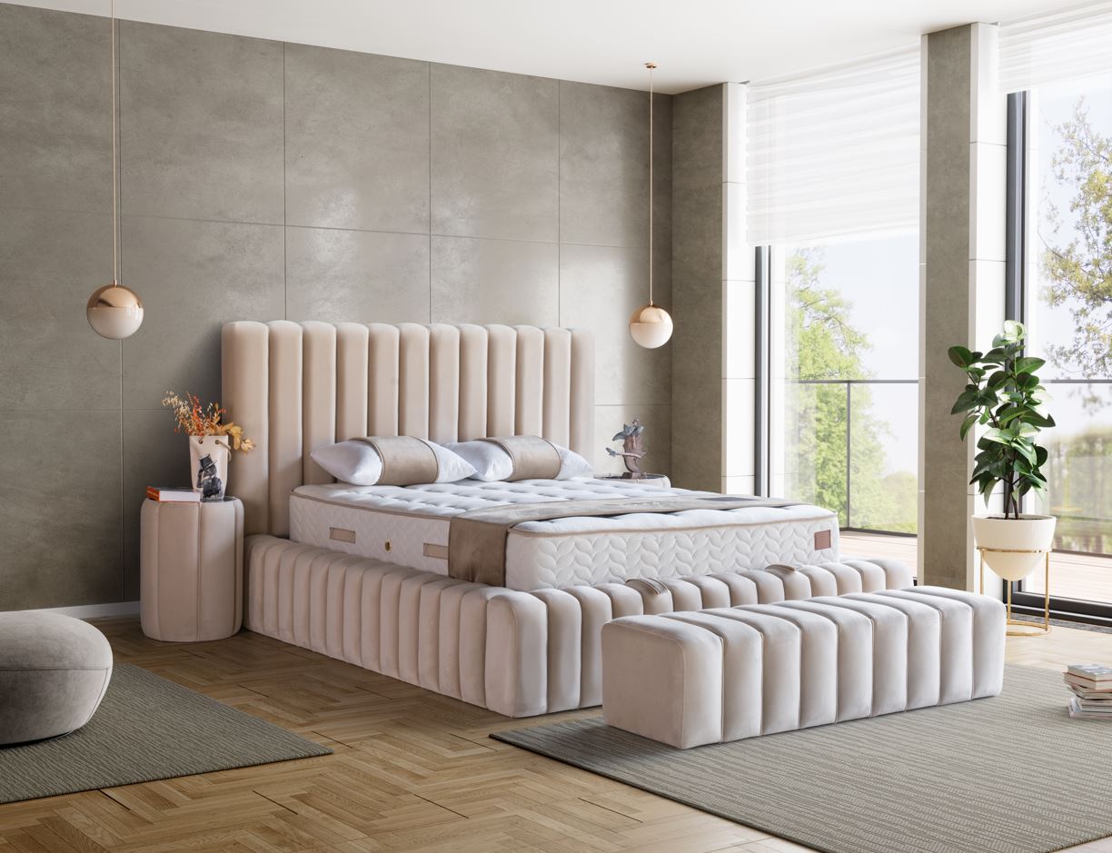 PAT088, Pat tapitat 160x200 cm, somiera dubla rabatabila cu pistoane si lazi depozitare