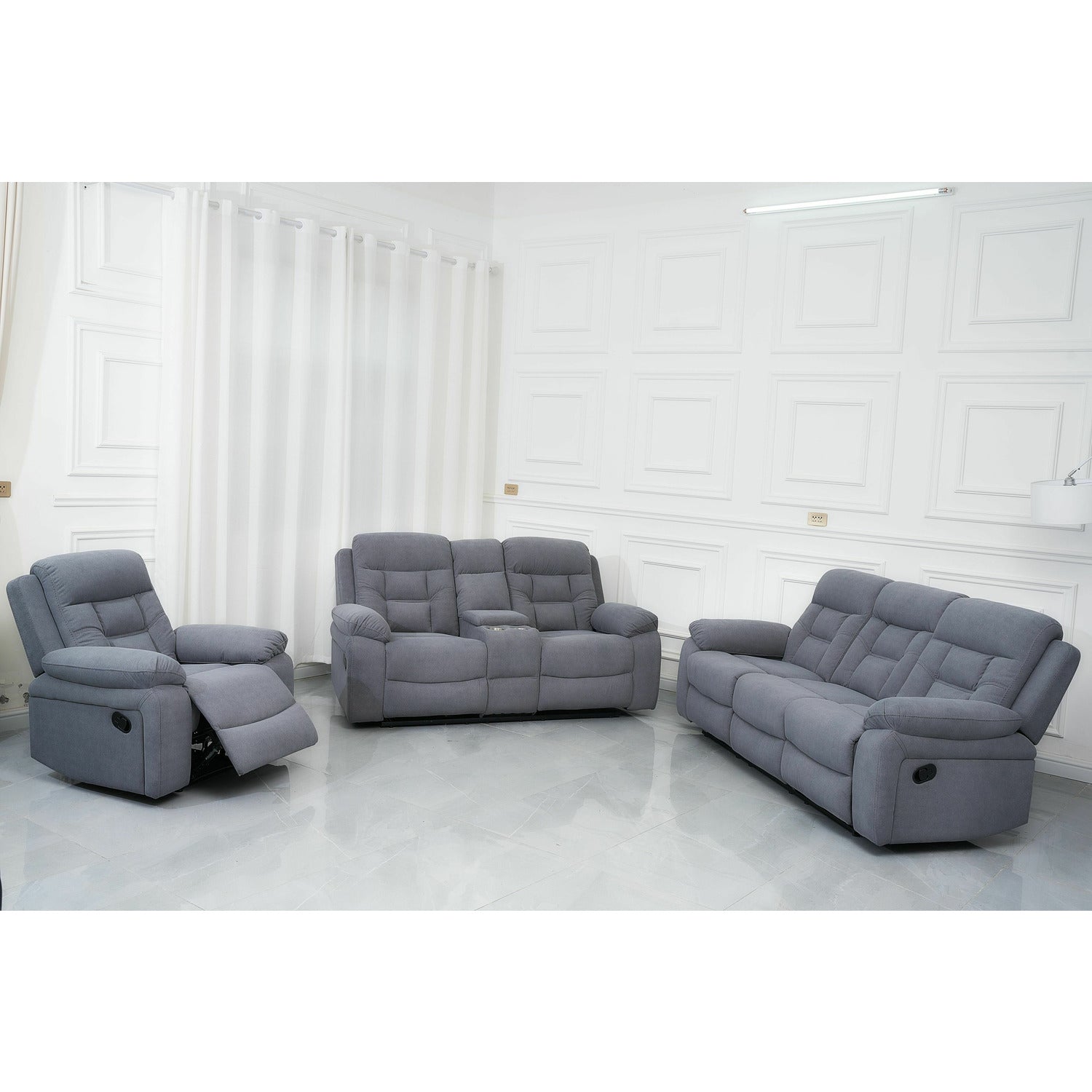 SET RECLINER 3-1-1, CANAPEA 3L - 214X97X95 CM, 2 FOTOLII 98X97X95 CM, GRI