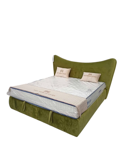 PAT096, Pat tapitat 180x200 cm, somieră dubla rabatabilă cu pistoane și ladă de depozitare