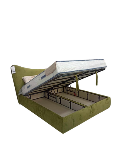 PAT096, Pat tapitat 180x200 cm, somieră dubla rabatabilă cu pistoane și ladă de depozitare