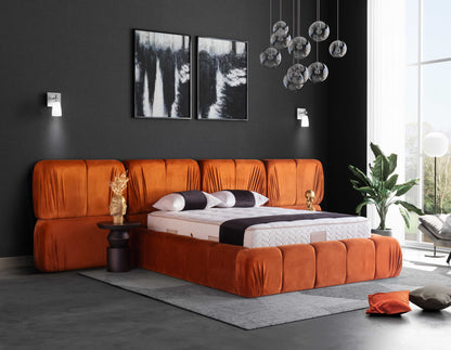 PAT083, Pat tapitat 160x200 cm, somiera dubla rabatabila cu pistoane si lazi depozitare