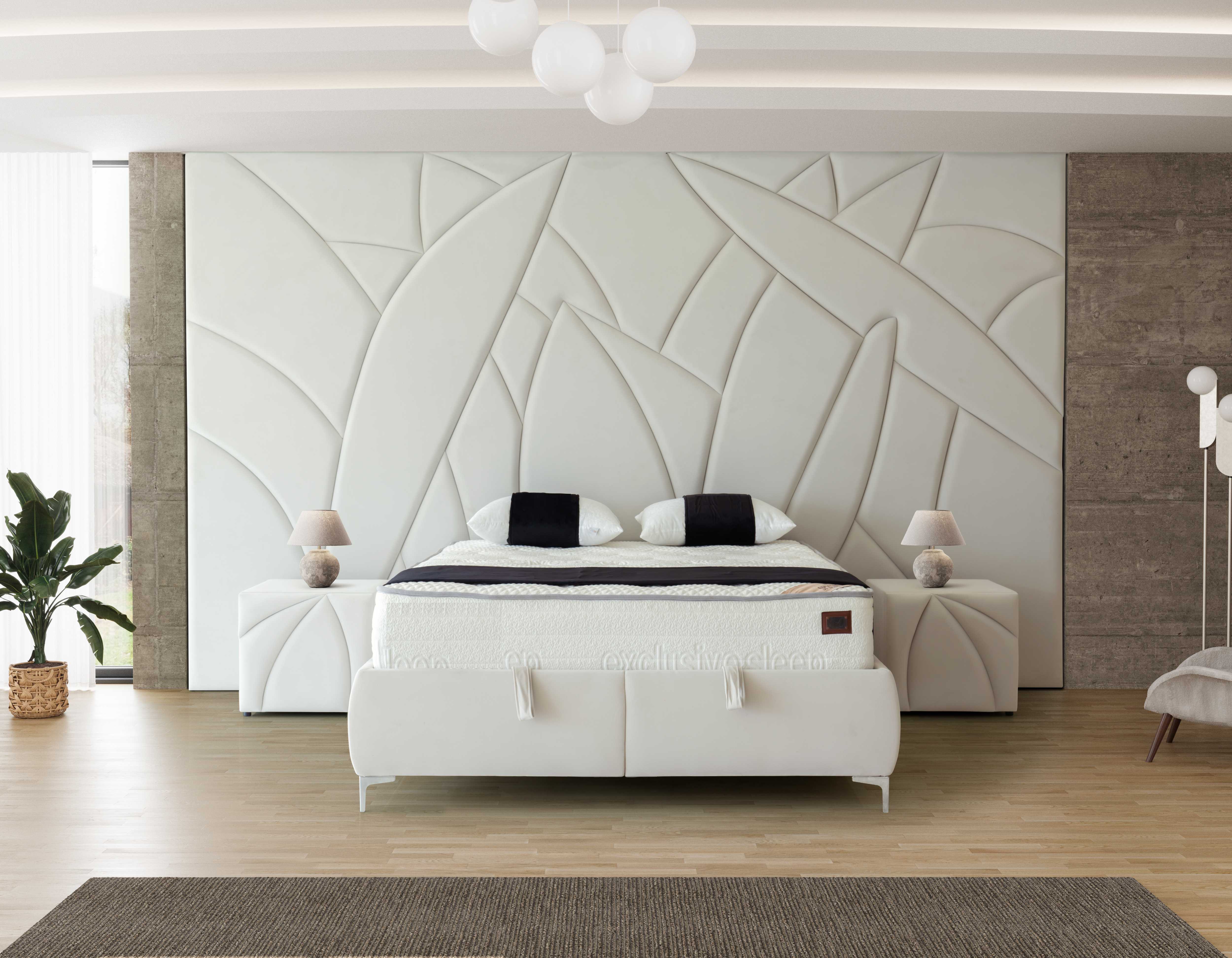 PAT092, Pat tapitat 160x200 cm, somieră dublă rabatabilă cu pistoane și ladă de depozitare