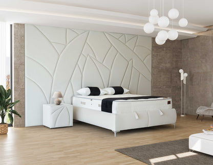 PAT092, Pat tapitat 160x200 cm, somieră dublă rabatabilă cu pistoane și ladă de depozitare