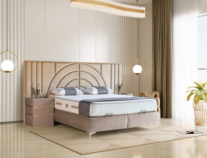 PAT090, Pat tapitat 160x200 cm, somiera dubla rabatabila cu pistoane si lazi depozitare