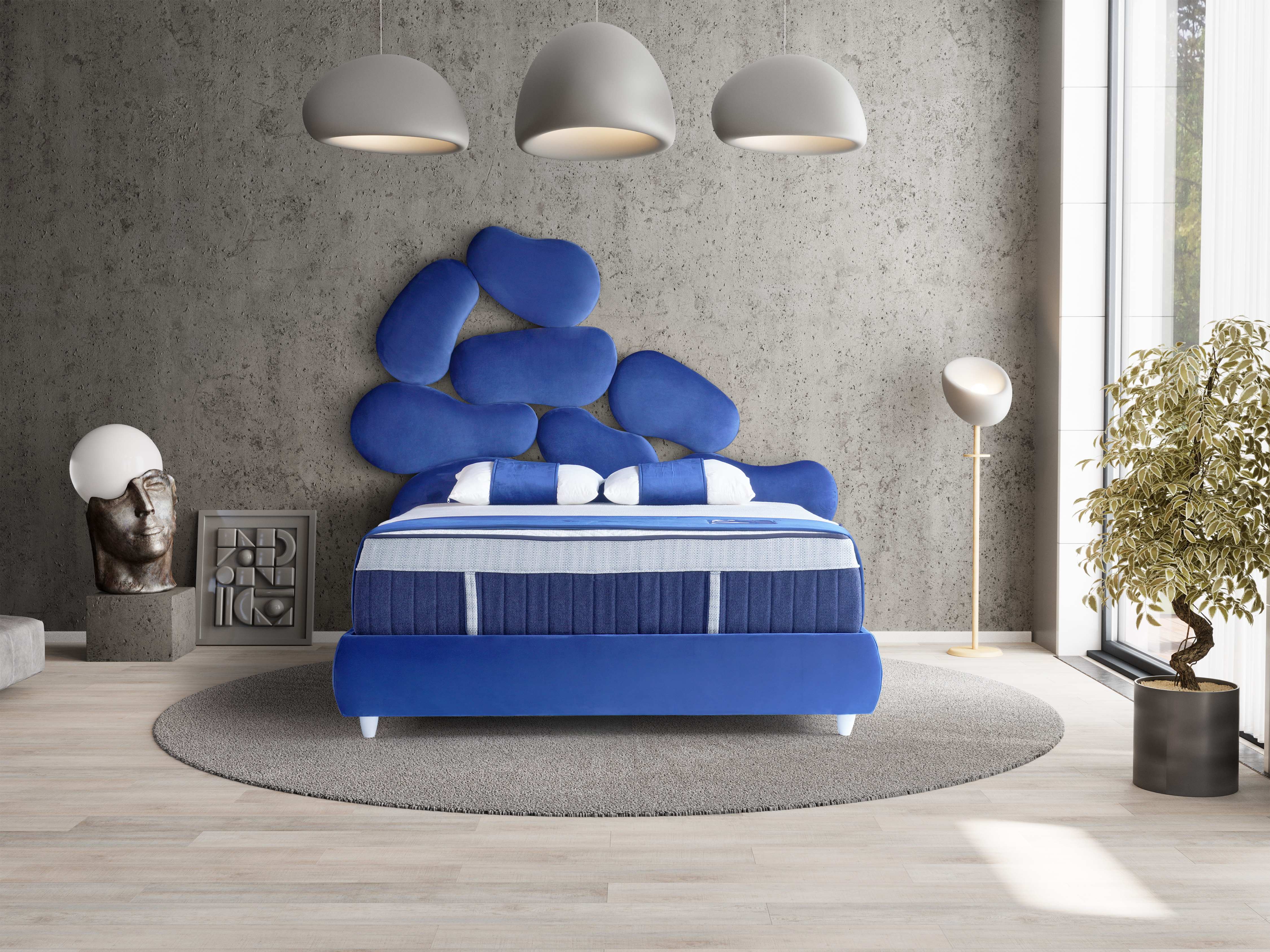 PAT094, Pat tapitat 140x200 cm, somieră rabatabilă cu pistoane și ladă de depozitare