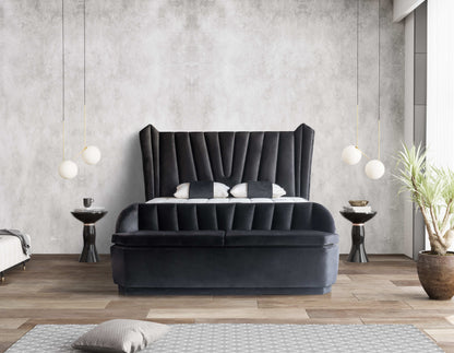 PAT093, Pat tapitat 160x200 cm, somieră dubla rabatabilă cu pistoane și ladă de depozitare