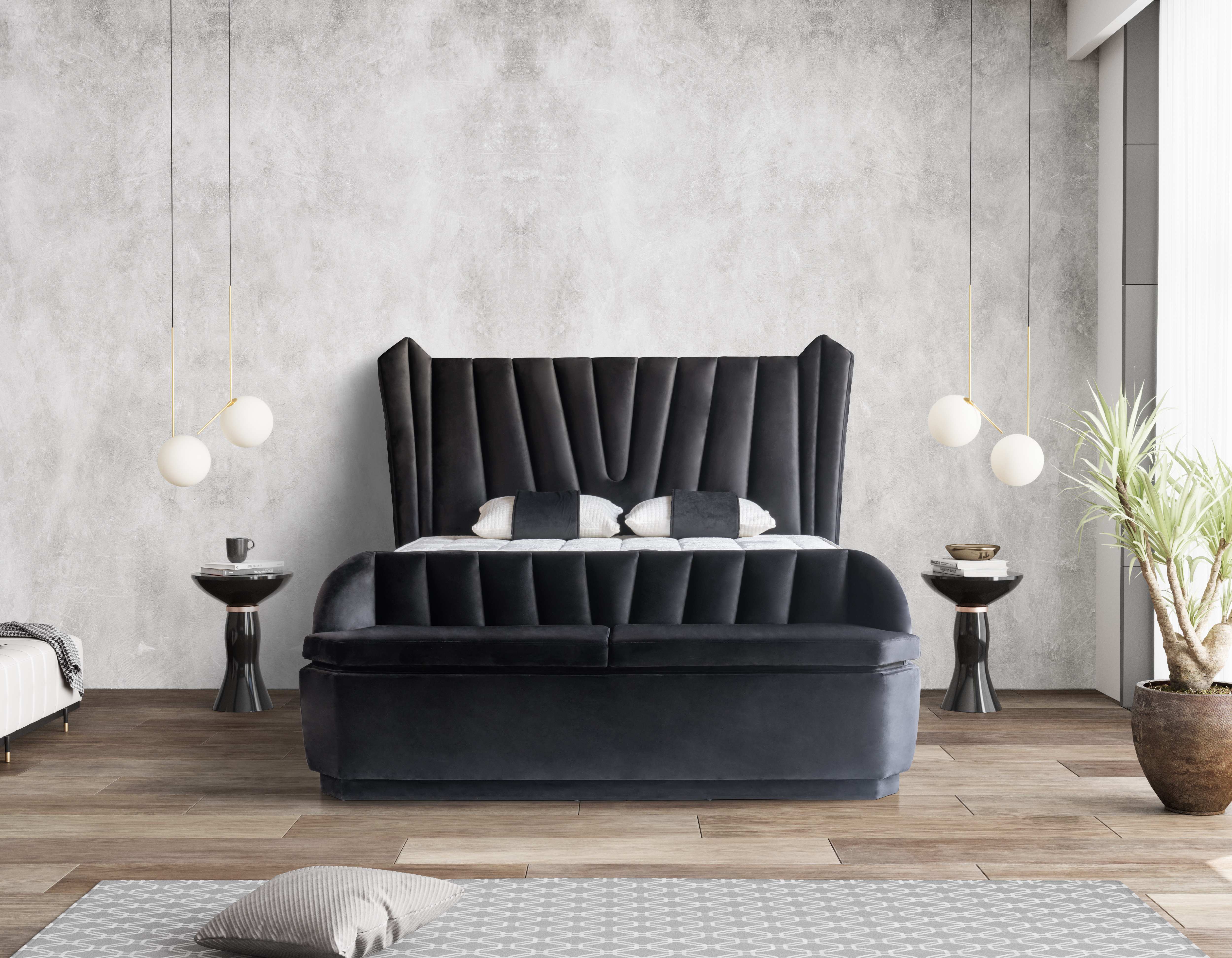 PAT093, Pat tapitat 160x200 cm, somieră dubla rabatabilă cu pistoane și ladă de depozitare