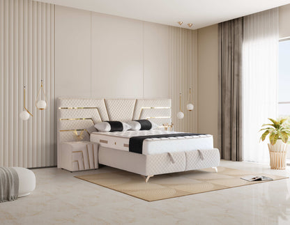 PAT091, Pat tapitat 180x200 cm, somiera dubla rabatabila cu pistoane si lazi depozitare