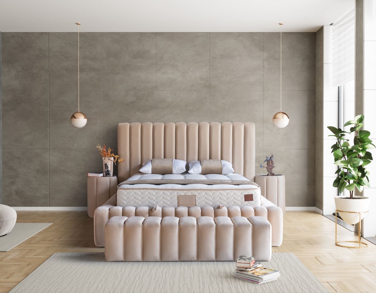 PAT088, Pat tapitat 160x200 cm, somiera dubla rabatabila cu pistoane si lazi depozitare